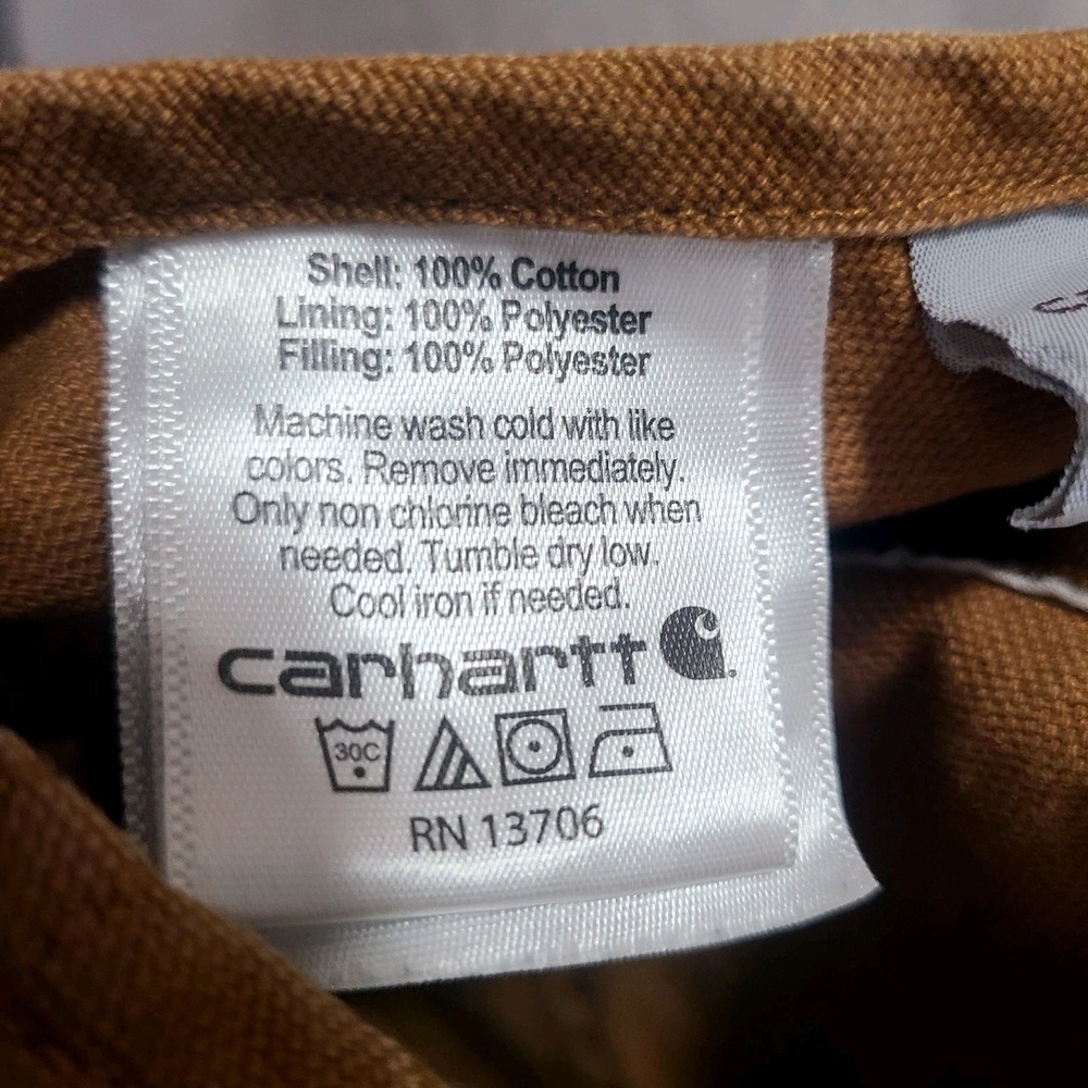 Carhartt Bib Overalls Boys 6 Brown Canvas Insulated Double Knee Flannel Lined - Picture 8 of 8